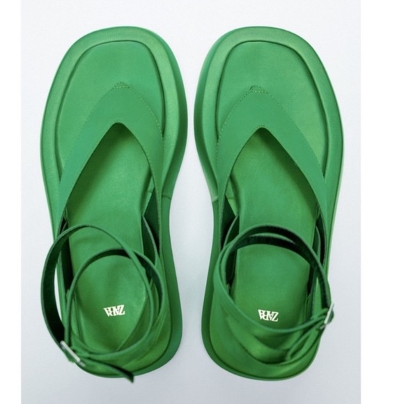 Zara Satin Effect Green Chunky ankle wrap thong sandals. STUNNING 💚 Size 8 - Picture 3 of 15